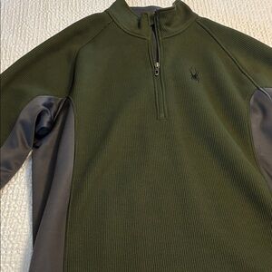 Spyder Men's Forest Green and Charcoal Zip-Up Sweater